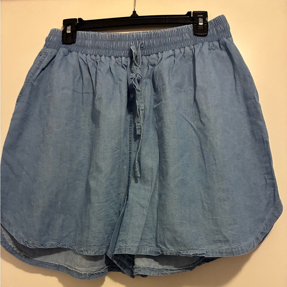 Light Blue High Waist Women's Shorts with Drawstring